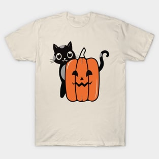 Black and white Cat Pumpkin T-Shirt